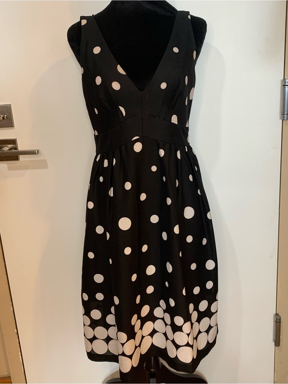 Democracy 8 Black White Polka Dot Lined Midi Dress